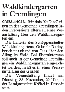 Artikel in der BZ, Wolfenbüttel vom 27.11.2006