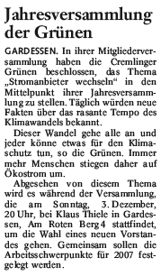 Bericht der BZ, Wolfenbüttel vom 1. Dezember 2006