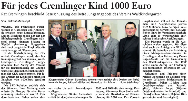 Artikel in der BZ, Wolfenbüttel vom 13.12.2006