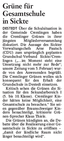 Bericht der BZ, Wolfenbüttel vom 26. Februar 2008