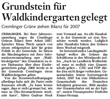 Bericht der BZ, Wolfenüttel vom 08.01.2008