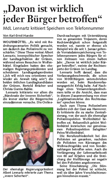 Bericht der BZ, Wolfenbüttel vom 24. Januar 2008